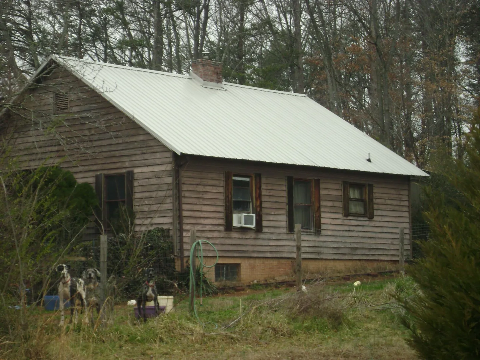 White metal roof on an old wood sided farmhouse, from a Metal Roof Installation job in Purchase